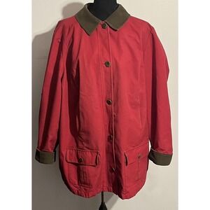 LL Bean Jacket Womens 2X Red Barn Coat Corduroy Collar Plaid Lined Cotton USA